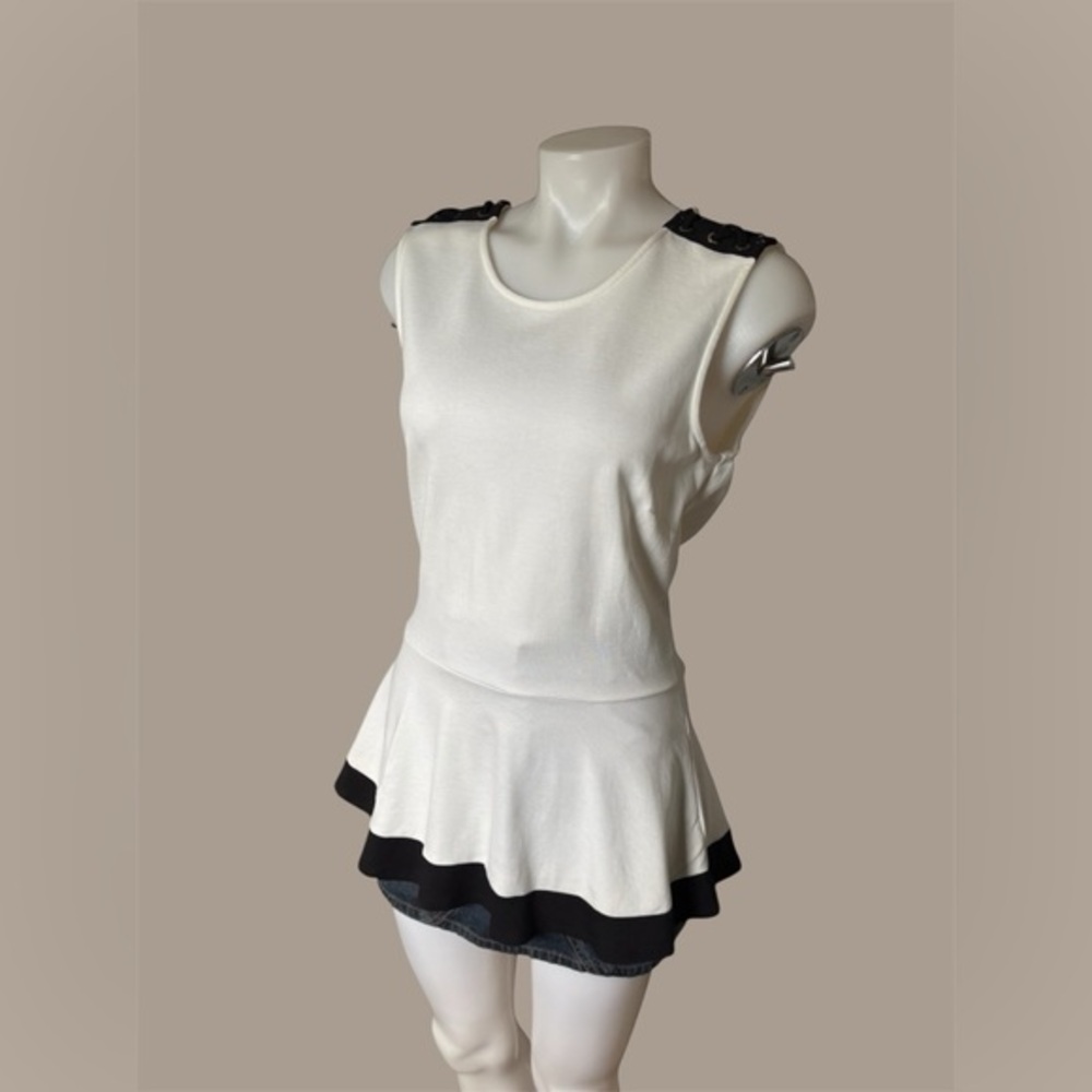 Thalia Sodi White and Black Peplum Blouse